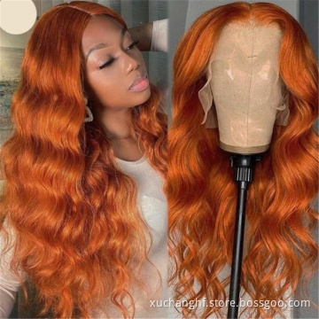 virgin human hair 13x6 transparent lace straight frontal wig of #350 color for ladies orange brazilian pre pluck lace wig